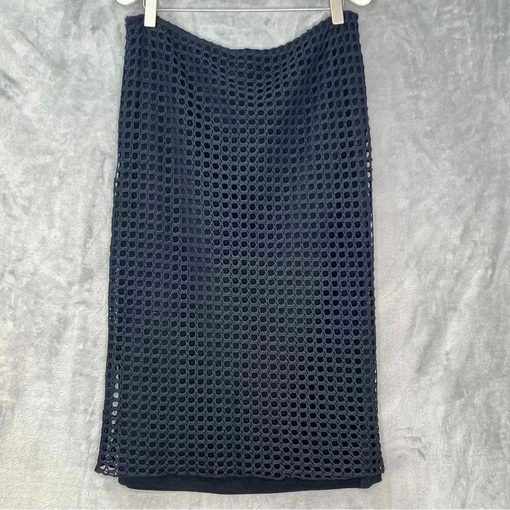 Pete Juniper Double Layer Open Weave Black Pencil Skirt Modal‎ Beachy Sz Large